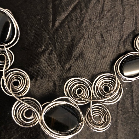 Wire Statement Necklace with Black Beads - Picture 6 of 8